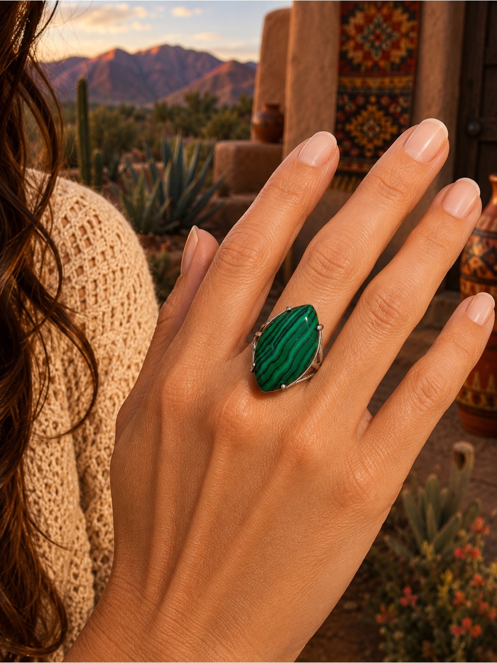 🆕 Green Malachite Oval Statement Ring
